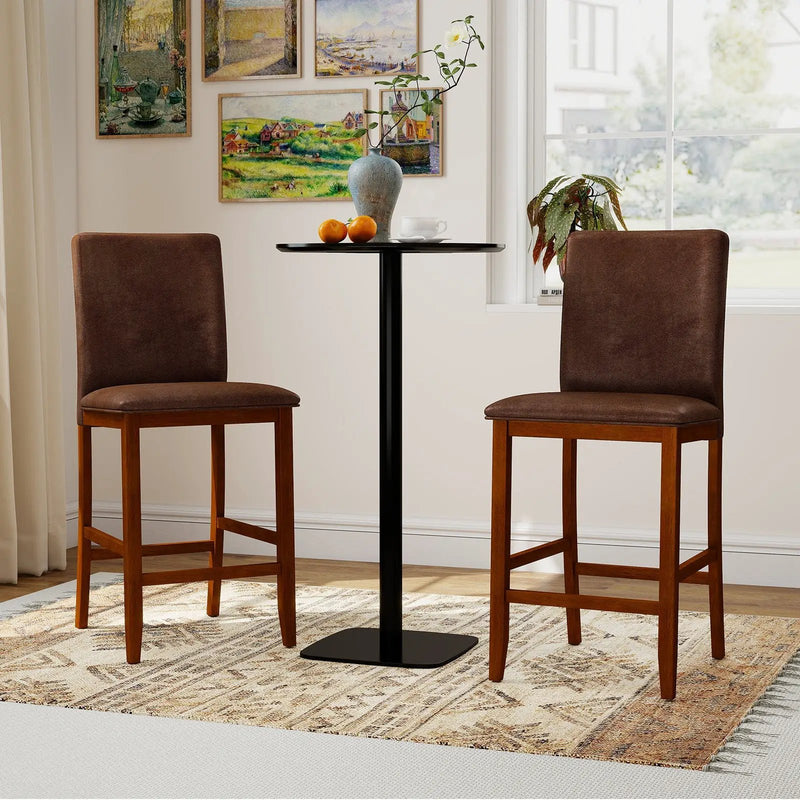 Set of 2 Counter Barstools with Rubberwood Legs and Upholstered Seat-Walnut by DirectDeals