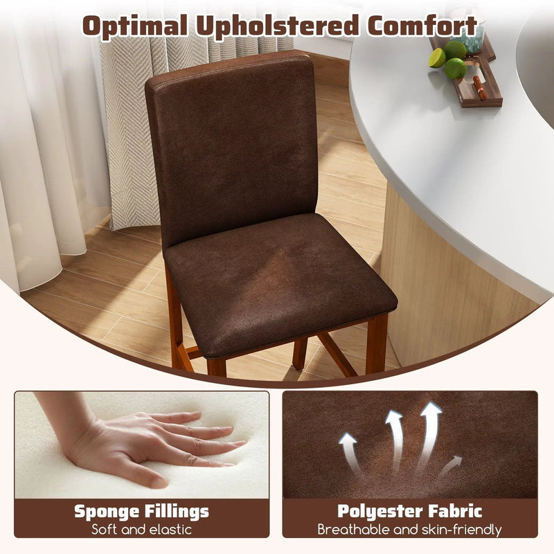 Set of 2 Counter Barstools with Rubberwood Legs and Upholstered Seat-Walnut by DirectDeals