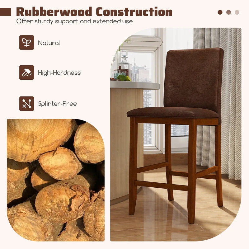 Set of 2 Counter Barstools with Rubberwood Legs and Upholstered Seat-Walnut by DirectDeals