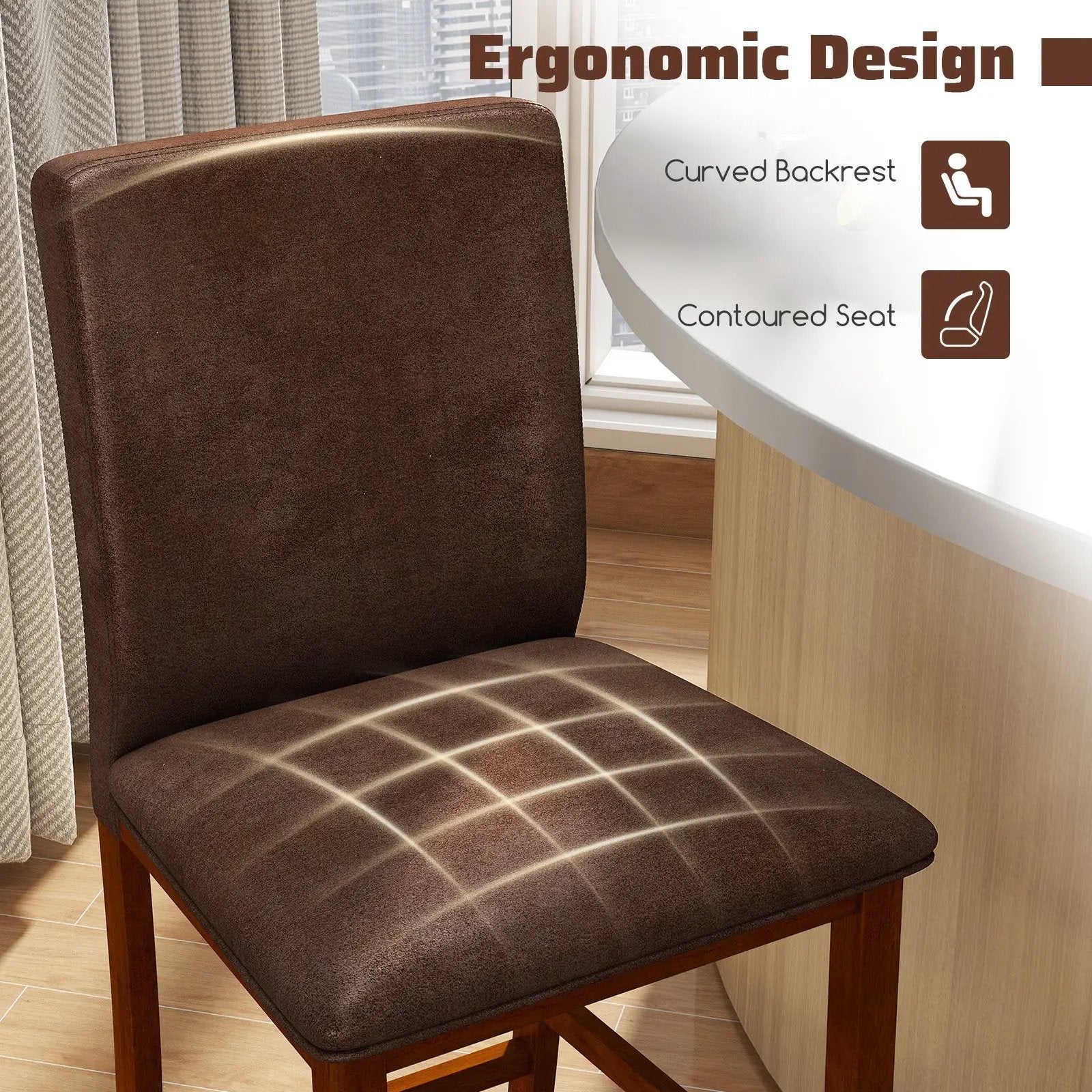 Set of 2 Counter Barstools with Rubberwood Legs and Upholstered Seat-Walnut by DirectDeals