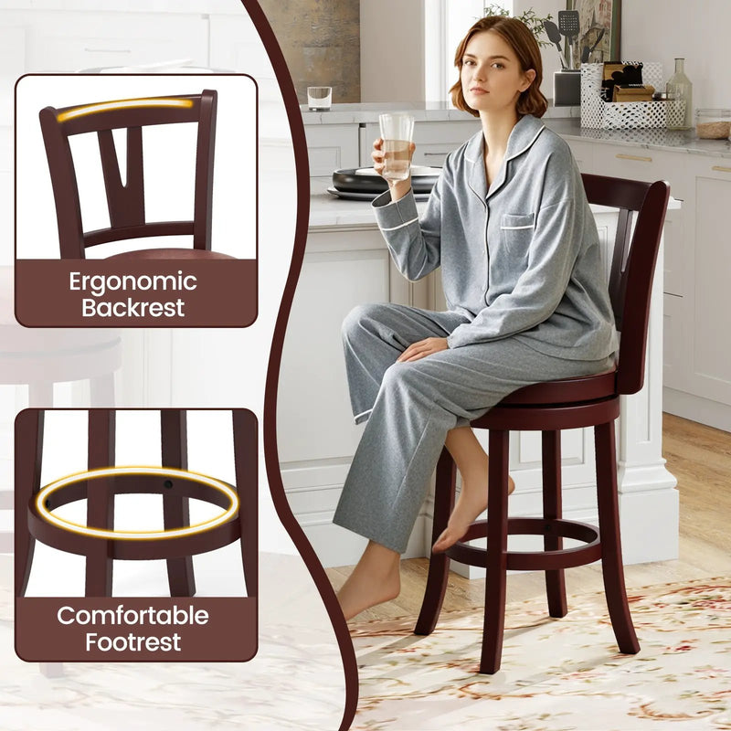 Set of 2 Counter Height Swivel Barstools with High Backs and Footrests by DirectDeals