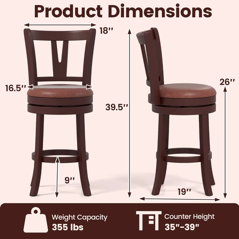 Set of 2 Counter Height Swivel Barstools with High Backs and Footrests by DirectDeals