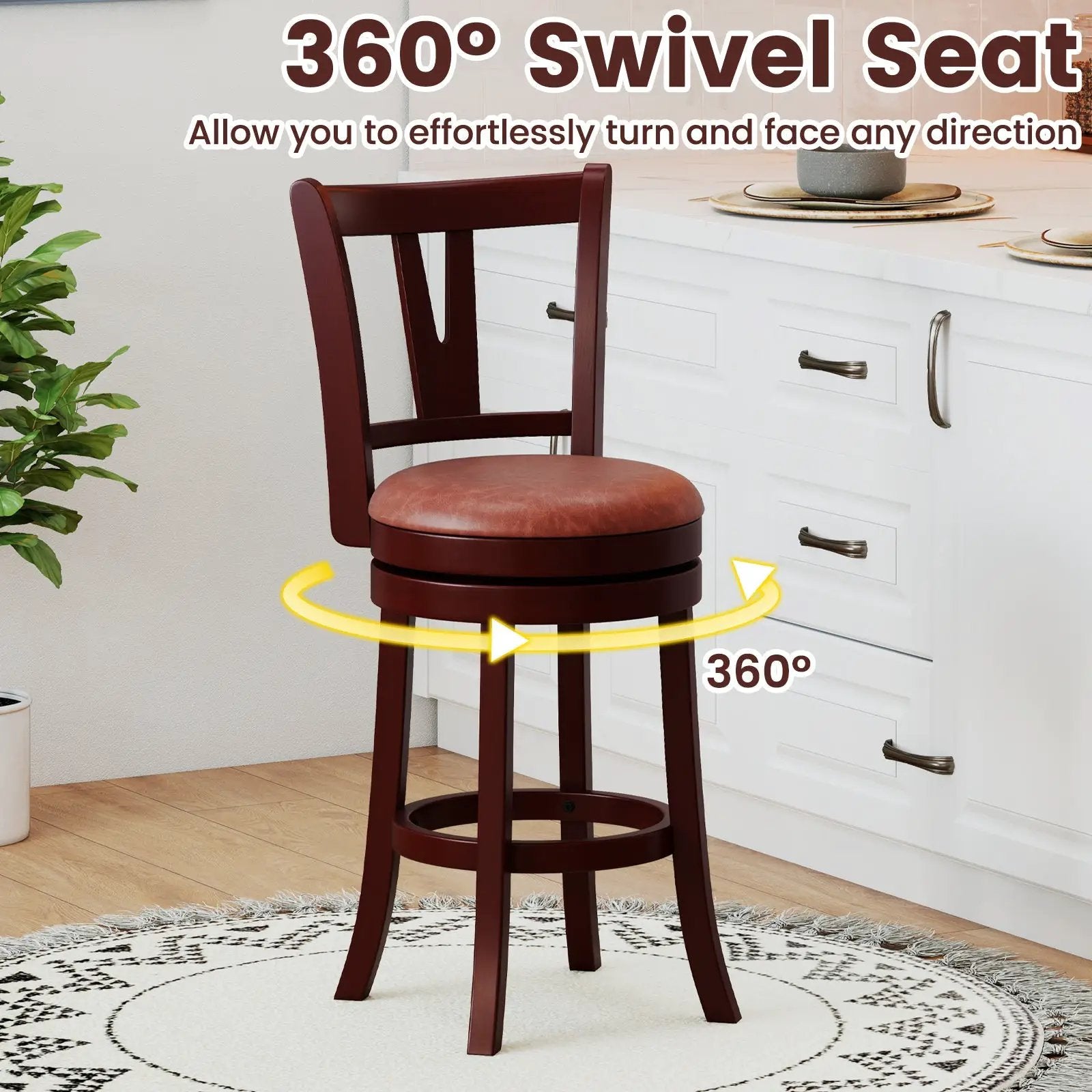 Set of 2 Counter Height Swivel Barstools with High Backs and Footrests by DirectDeals