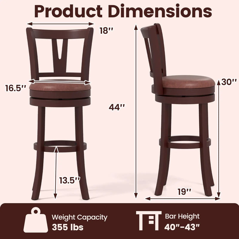 Set of 2 Counter Height Swivel Barstools with High Backs and Footrests by DirectDeals
