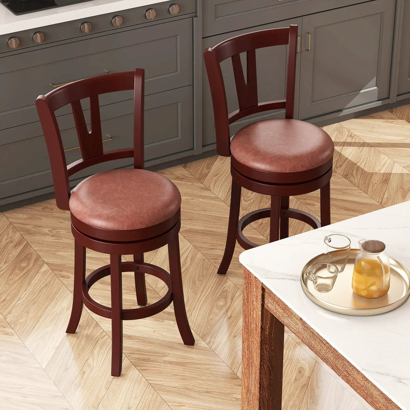 Set of 2 Counter Height Swivel Barstools with High Backs and Footrests by DirectDeals
