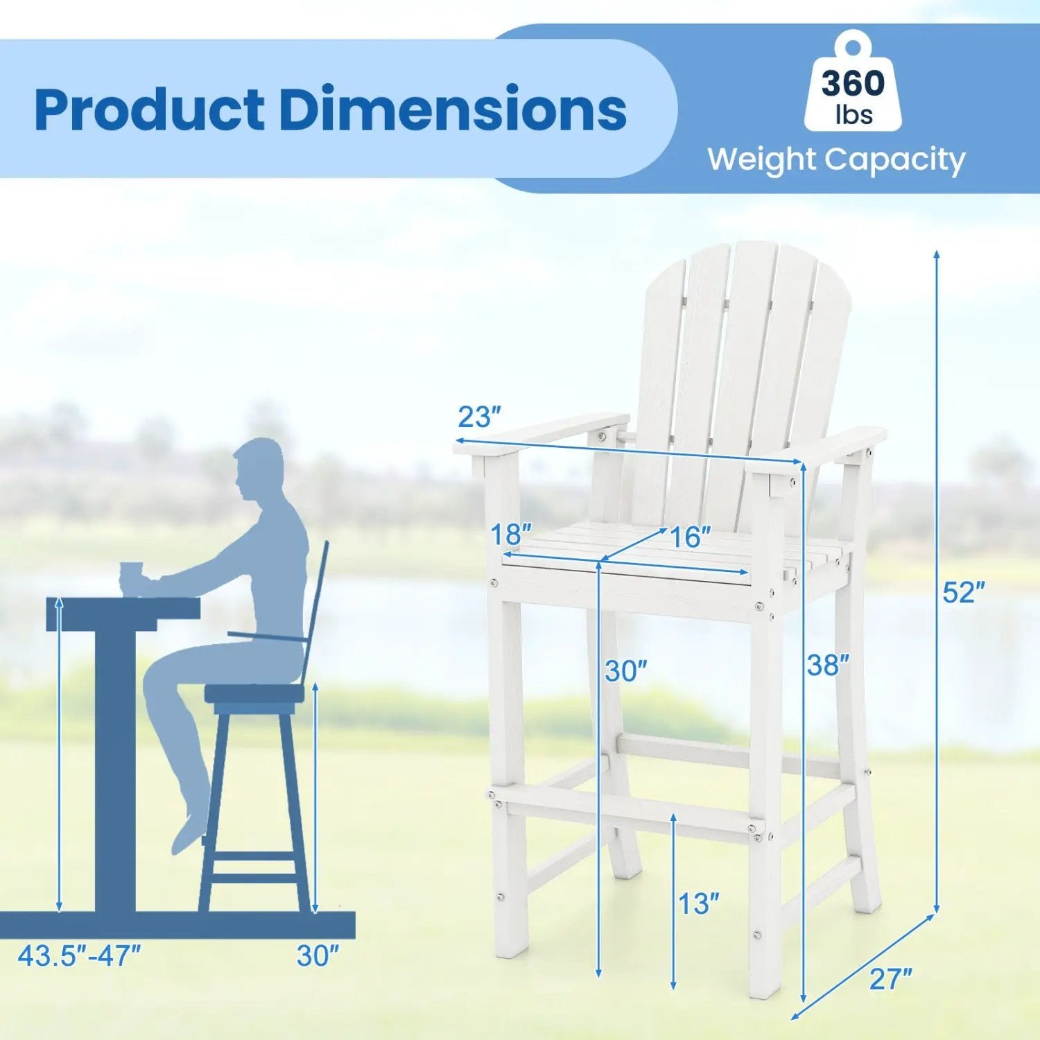 Set of 2 Counter Height Outdoor HDPE Bar Stool with Armrests and Footrest by DirectDeals