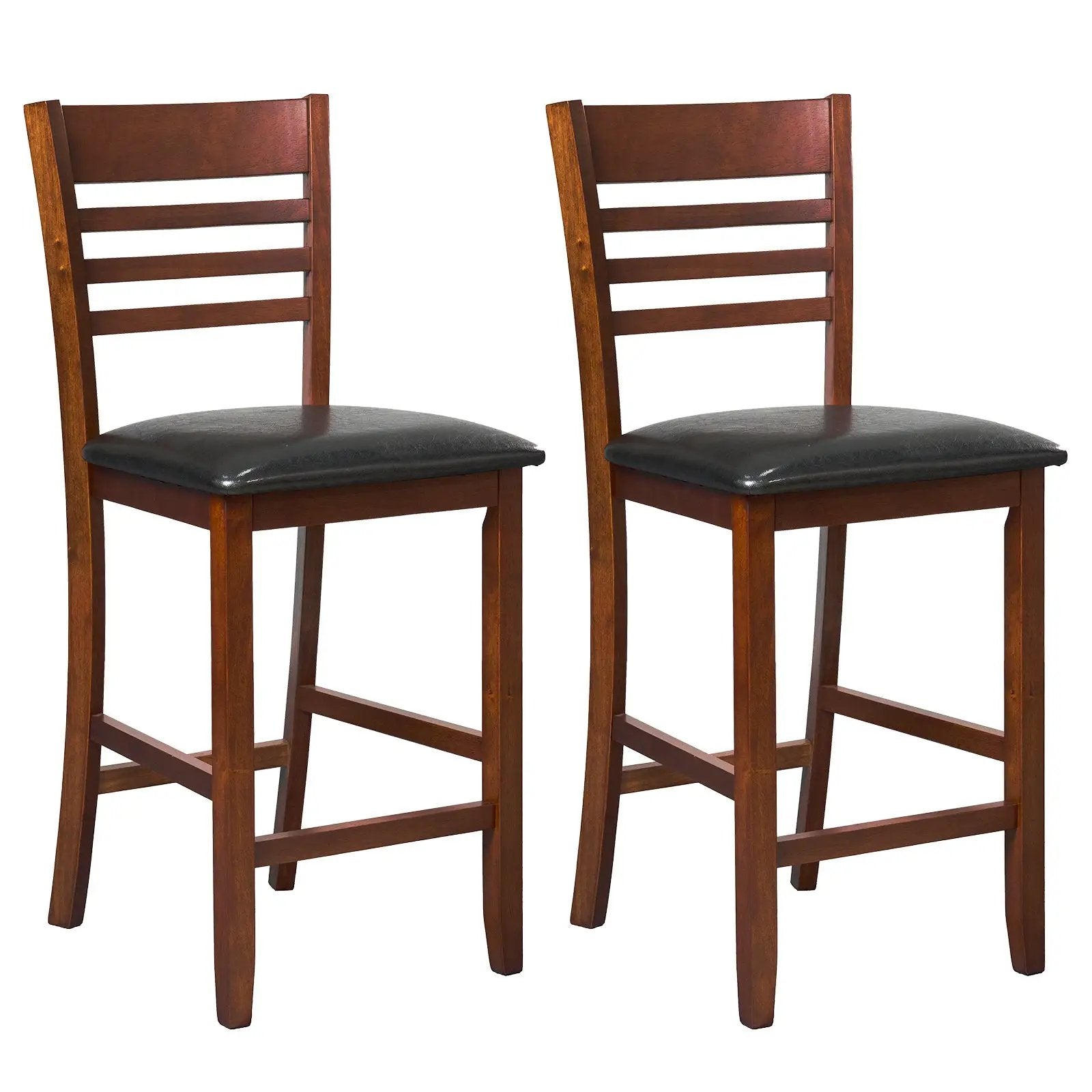 Set of 2 Counter Height Bar Chair Kitchen Island Stool with Backrest and Footrest-Walnut by DirectDeals