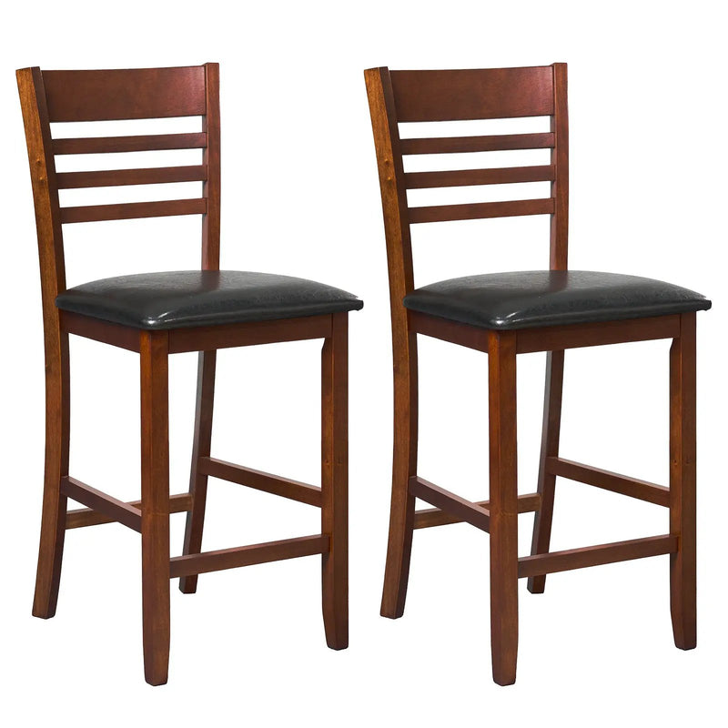 Set of 2 Counter Height Bar Chair Kitchen Island Stool with Backrest and Footrest-Walnut by DirectDeals