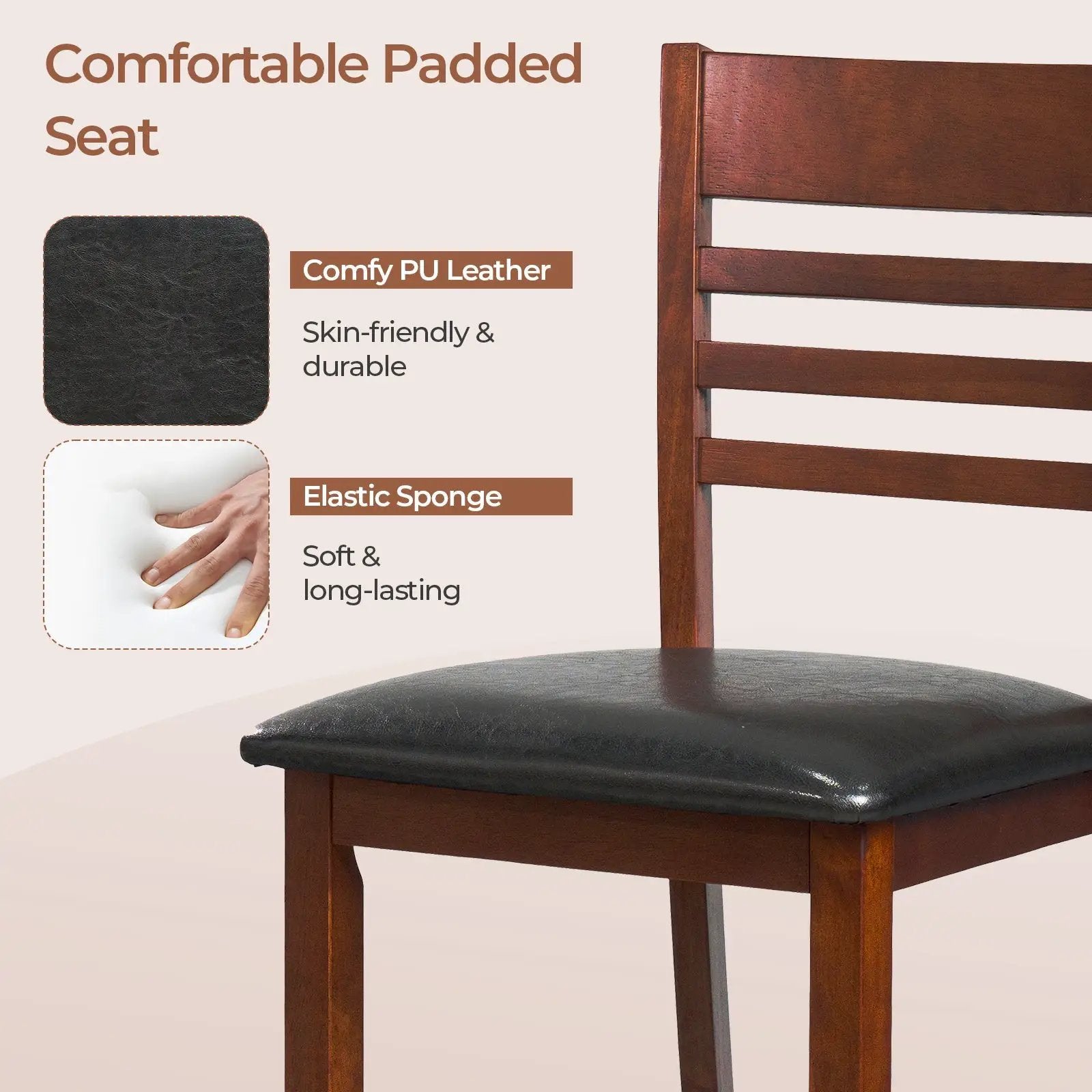 Set of 2 Counter Height Bar Chair Kitchen Island Stool with Backrest and Footrest-Walnut by DirectDeals
