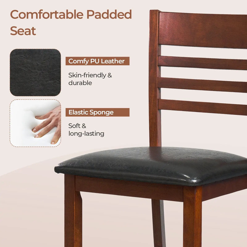 Set of 2 Counter Height Bar Chair Kitchen Island Stool with Backrest and Footrest-Walnut by DirectDeals