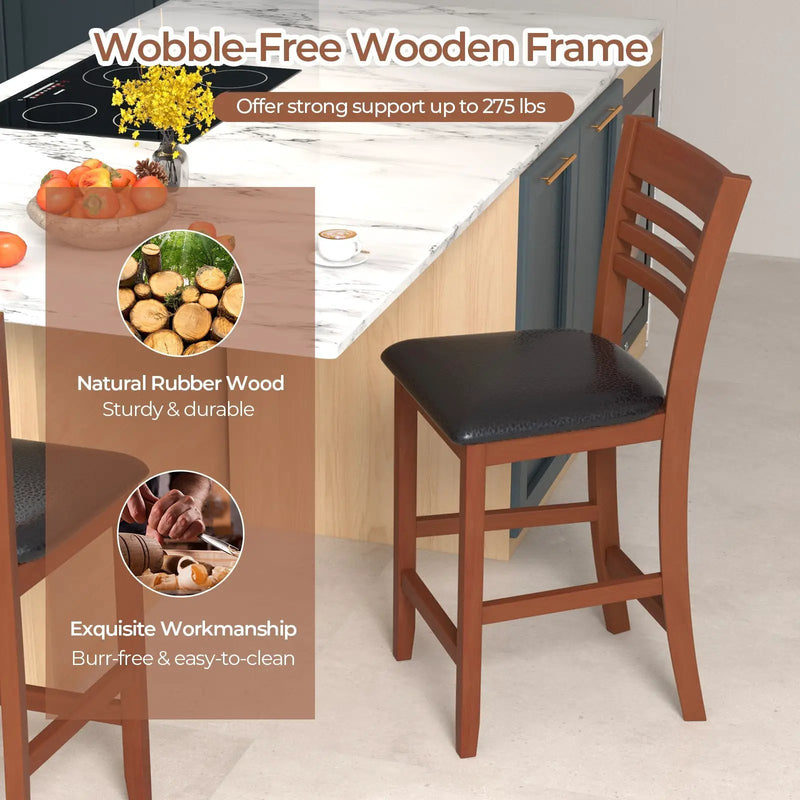 Set of 2 Counter Height Bar Chair Kitchen Island Stool with Backrest and Footrest-Walnut by DirectDeals