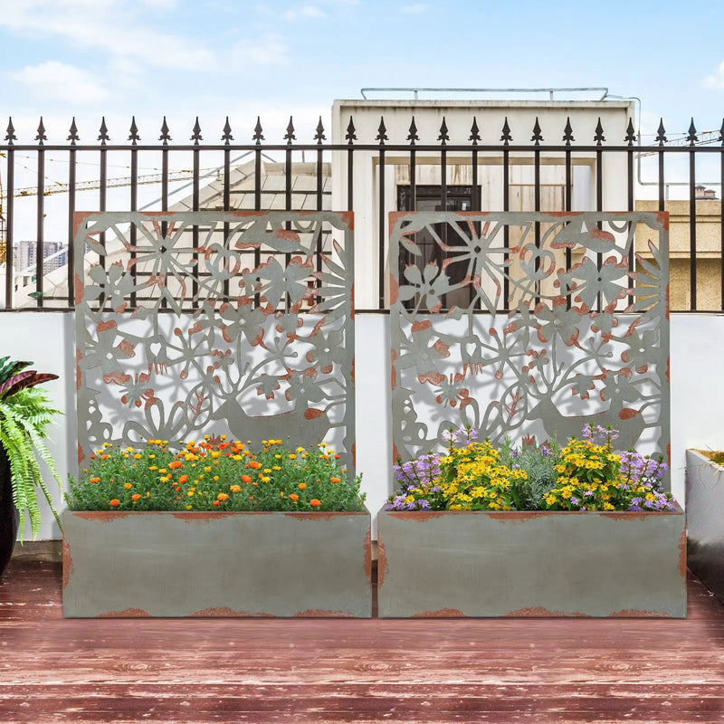 Set of 2 Decorative Raised Garden Bed with Trellises-Rust by DirectDeals