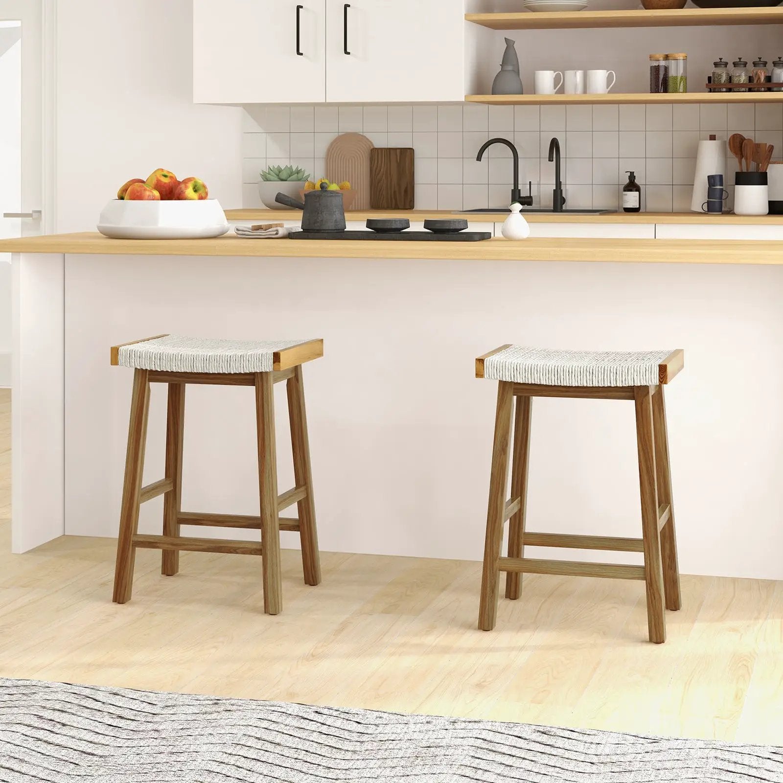 Set of 2 25.5 Inch Dining Bar Stool with Seaweed Woven Seat by DirectDeals