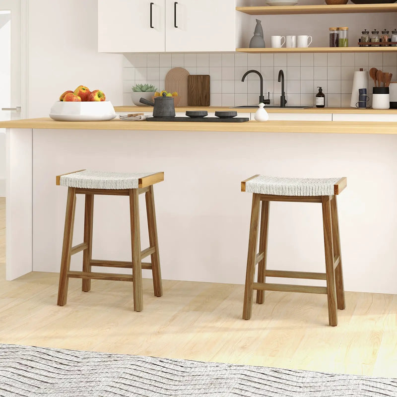 Set of 2 25.5 Inch Dining Bar Stool with Seaweed Woven Seat by DirectDeals