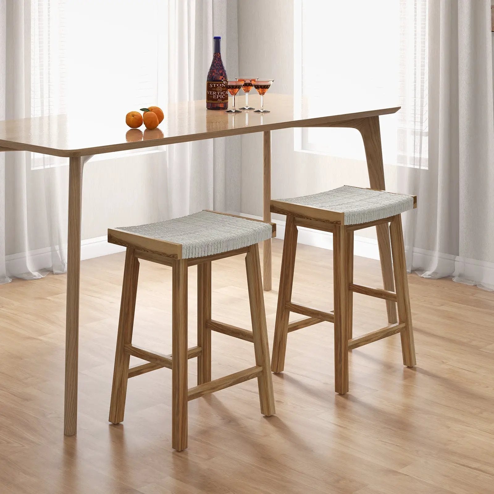 Set of 2 25.5 Inch Dining Bar Stool with Seaweed Woven Seat by DirectDeals