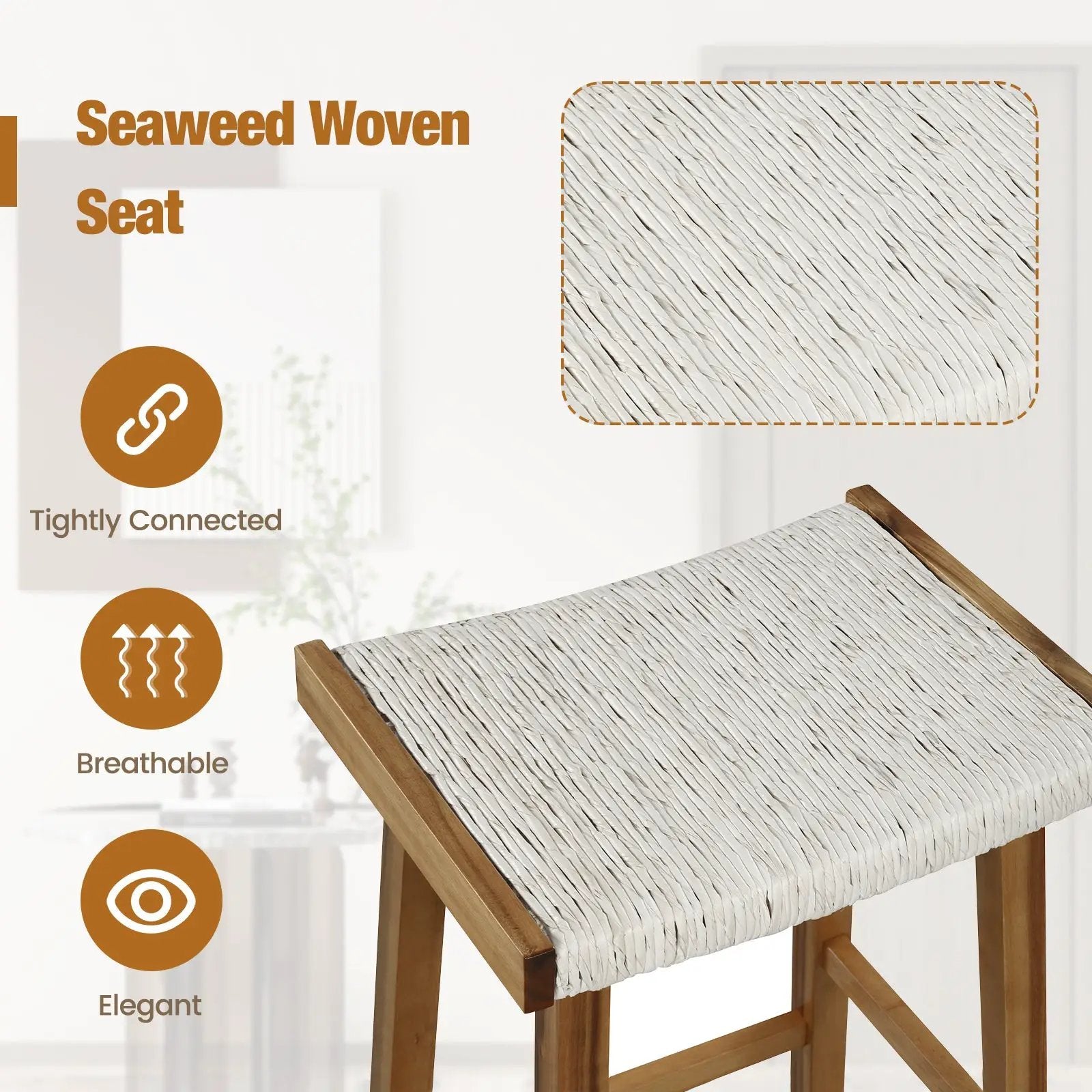 Set of 2 25.5 Inch Dining Bar Stool with Seaweed Woven Seat by DirectDeals