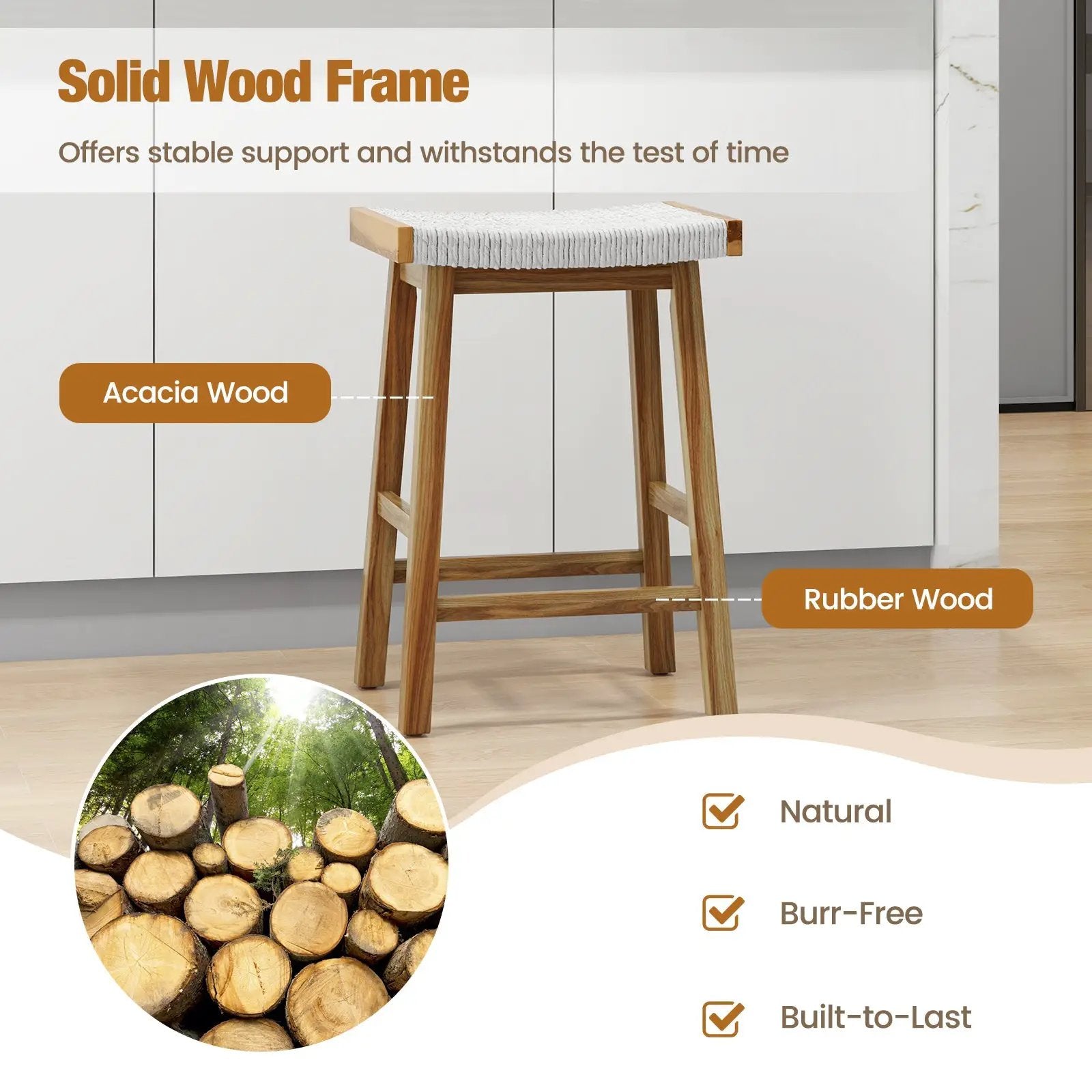 Set of 2 25.5 Inch Dining Bar Stool with Seaweed Woven Seat by DirectDeals
