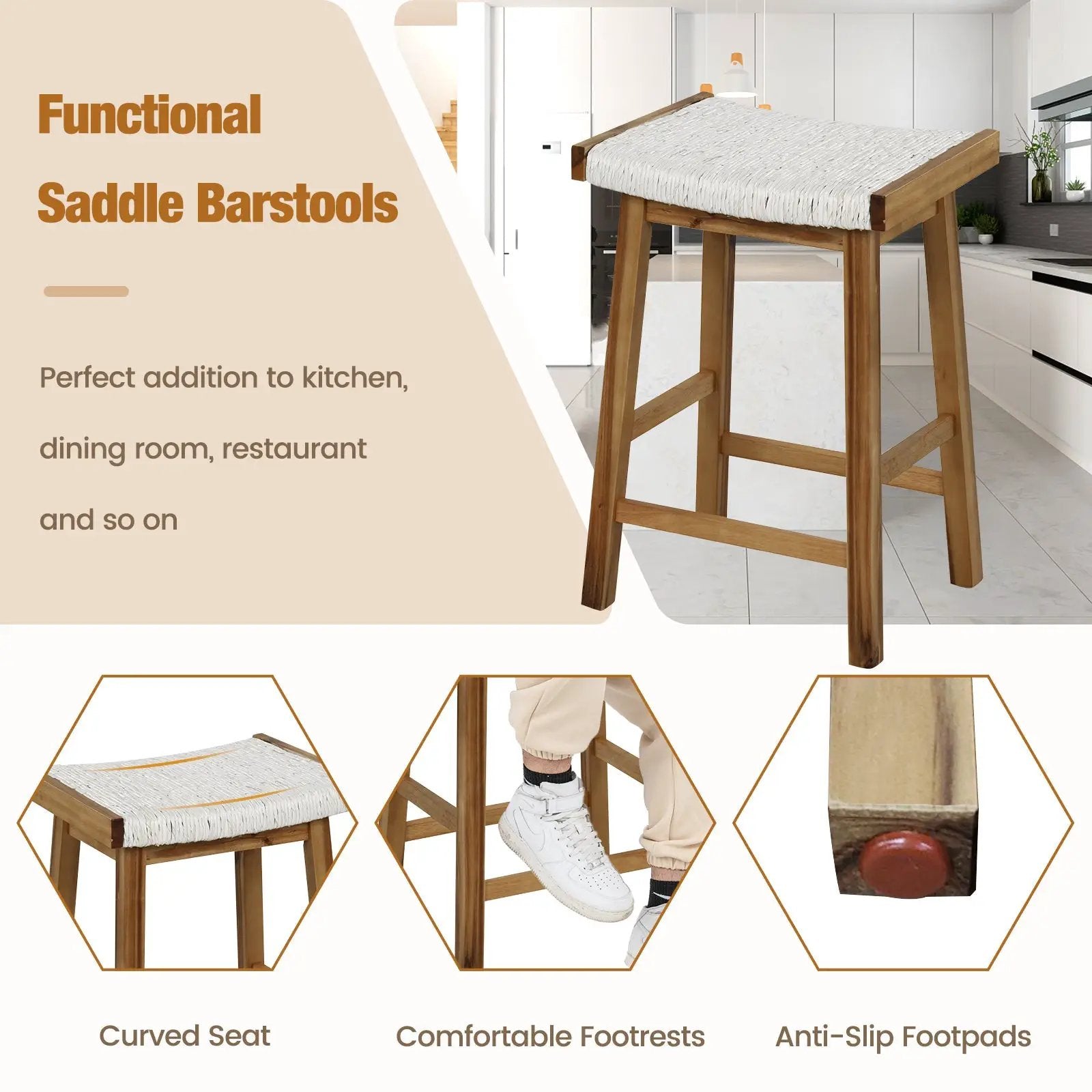 Set of 2 25.5 Inch Dining Bar Stool with Seaweed Woven Seat by DirectDeals