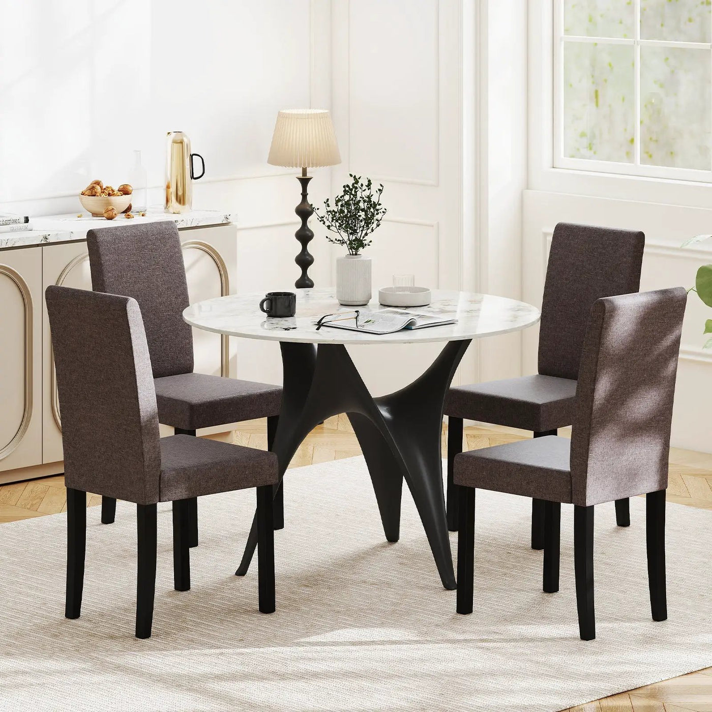 Set of 2 Dining Chair Mid-Century Modern Fabric Upholstered Parson Chairs by DirectDeals