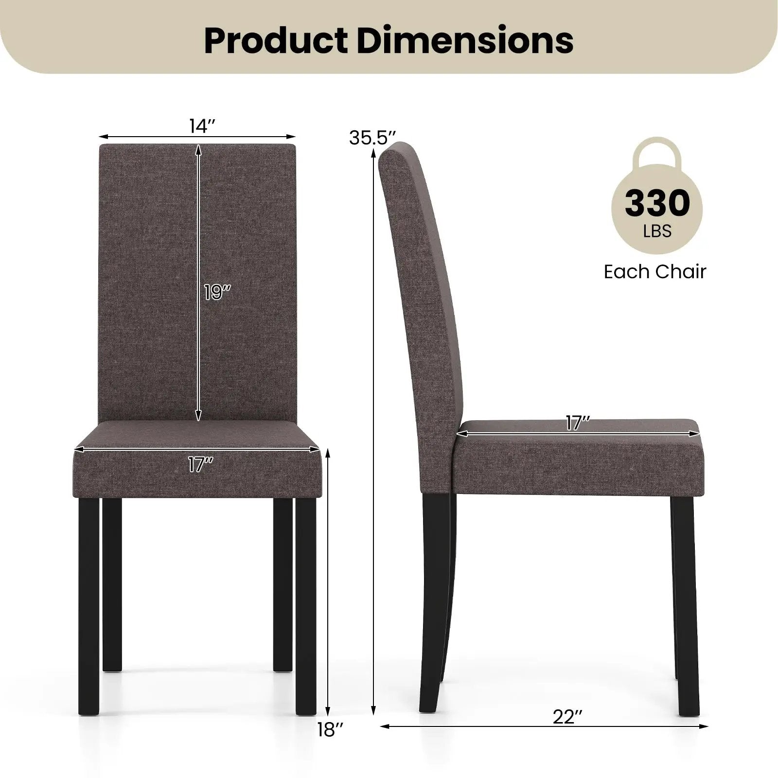 Set of 2 Dining Chair Mid-Century Modern Fabric Upholstered Parson Chairs by DirectDeals