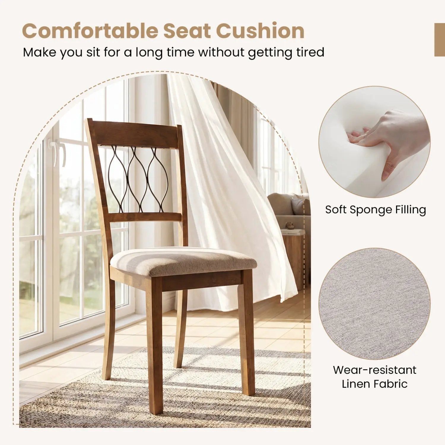 Set of 2 Dining Chair Fabric/Faux Leather Upholstered with Padded Seat by DirectDeals