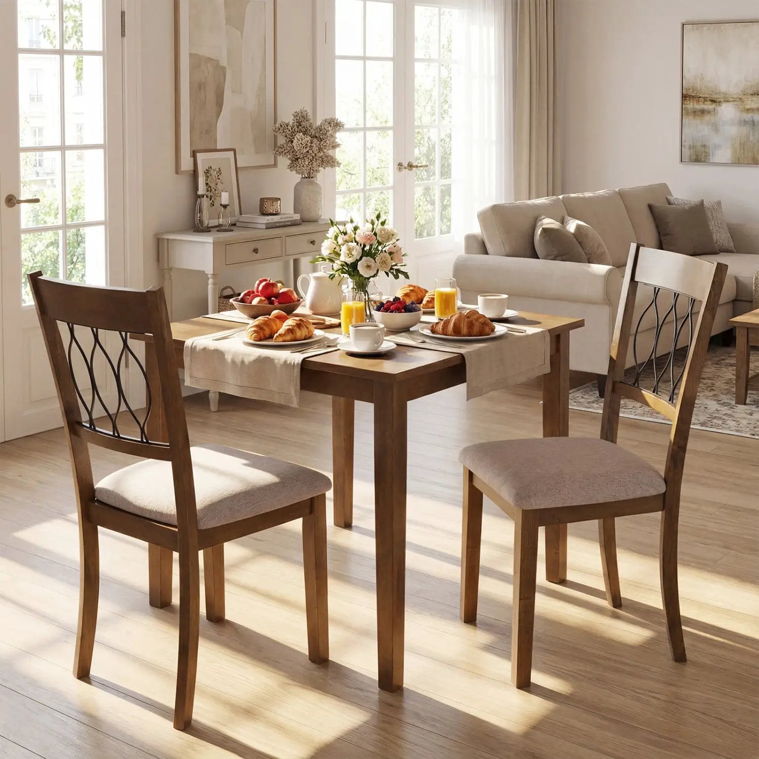 Set of 2 Dining Chair Fabric/Faux Leather Upholstered with Padded Seat by DirectDeals