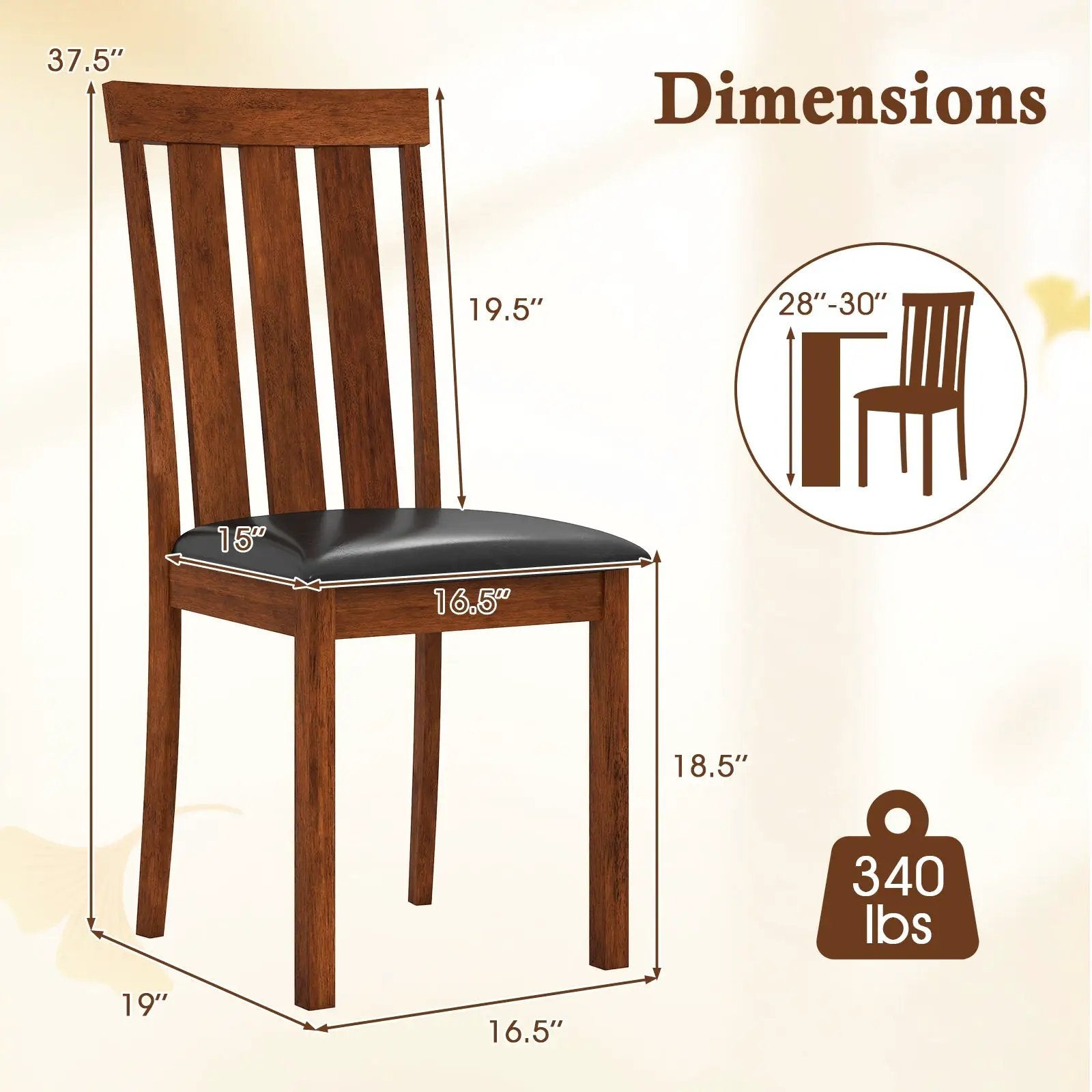 Set of 2 Dining Room Chairs with Rubber Wood Frame PU Leather Seat-Walnut by DirectDeals
