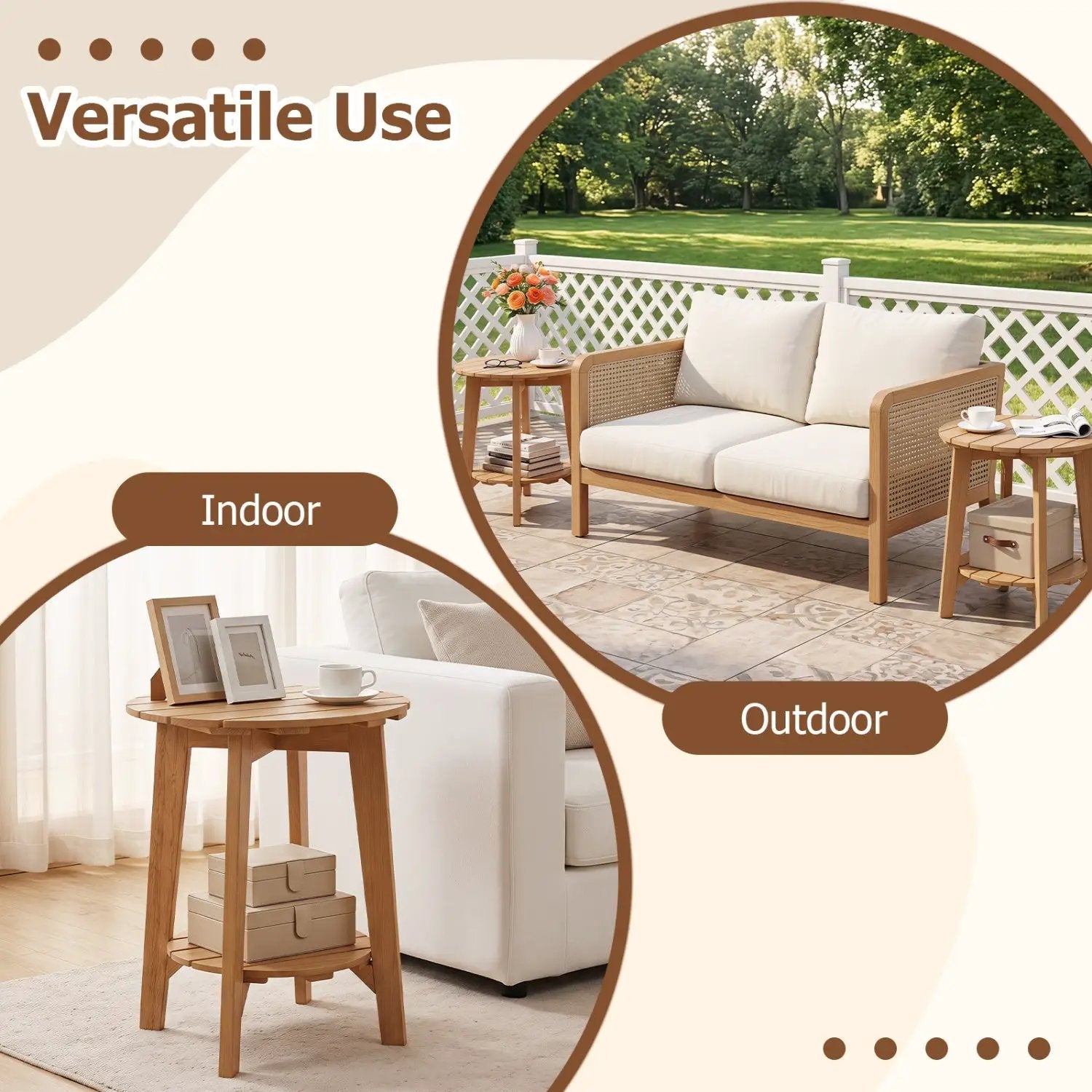 Eucalyptus Wood Side Table Set of 2 with Storage Shelf by DirectDeals