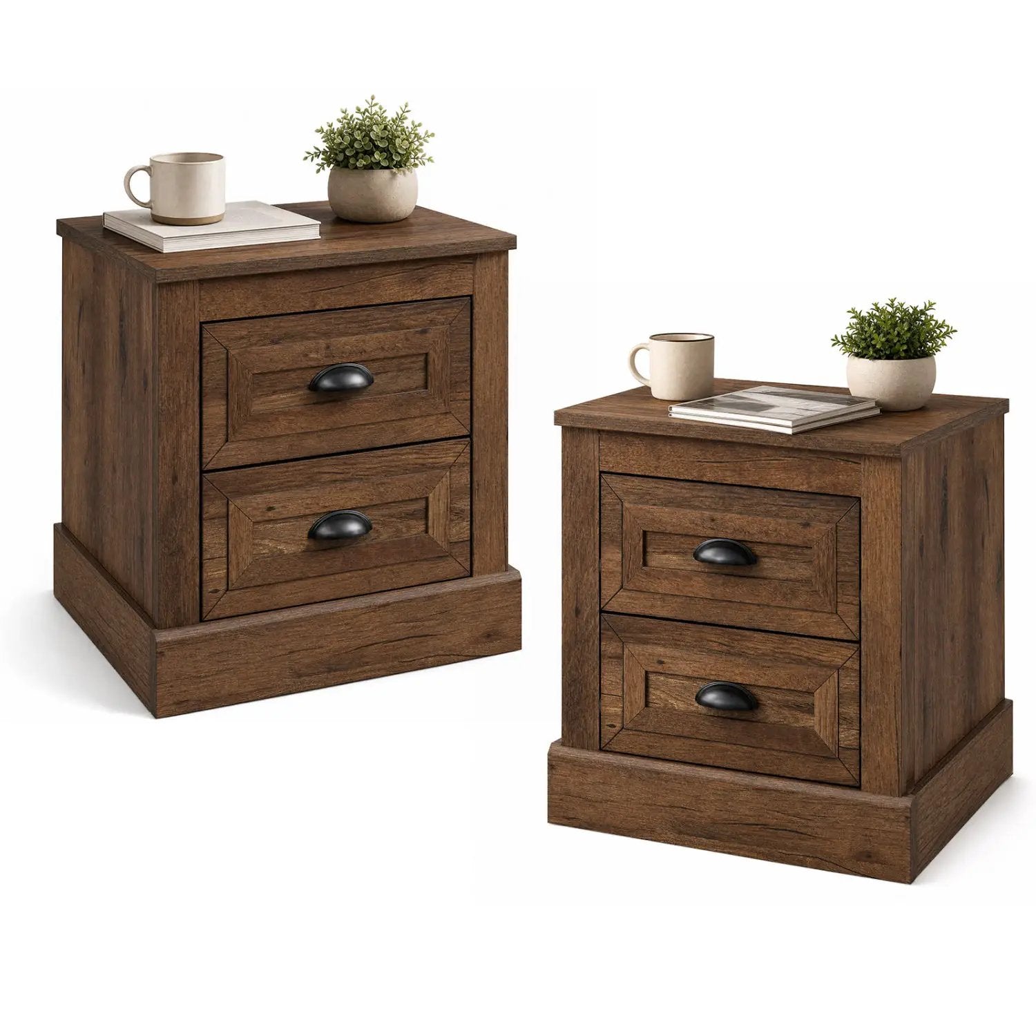 Farmhouse Nightstand Set of 2 with Drawers - Brown by DirectDeals
