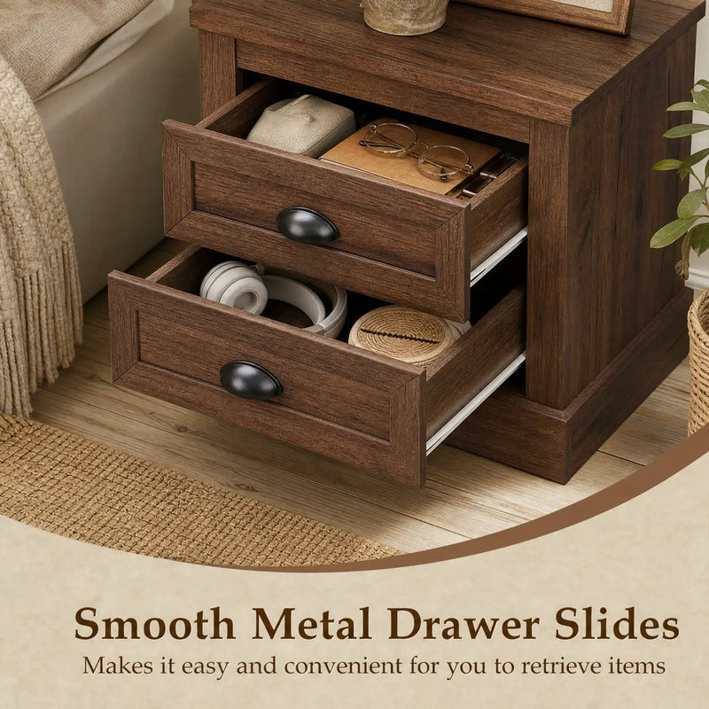 Farmhouse Nightstand Set of 2 with Drawers - Brown by DirectDeals