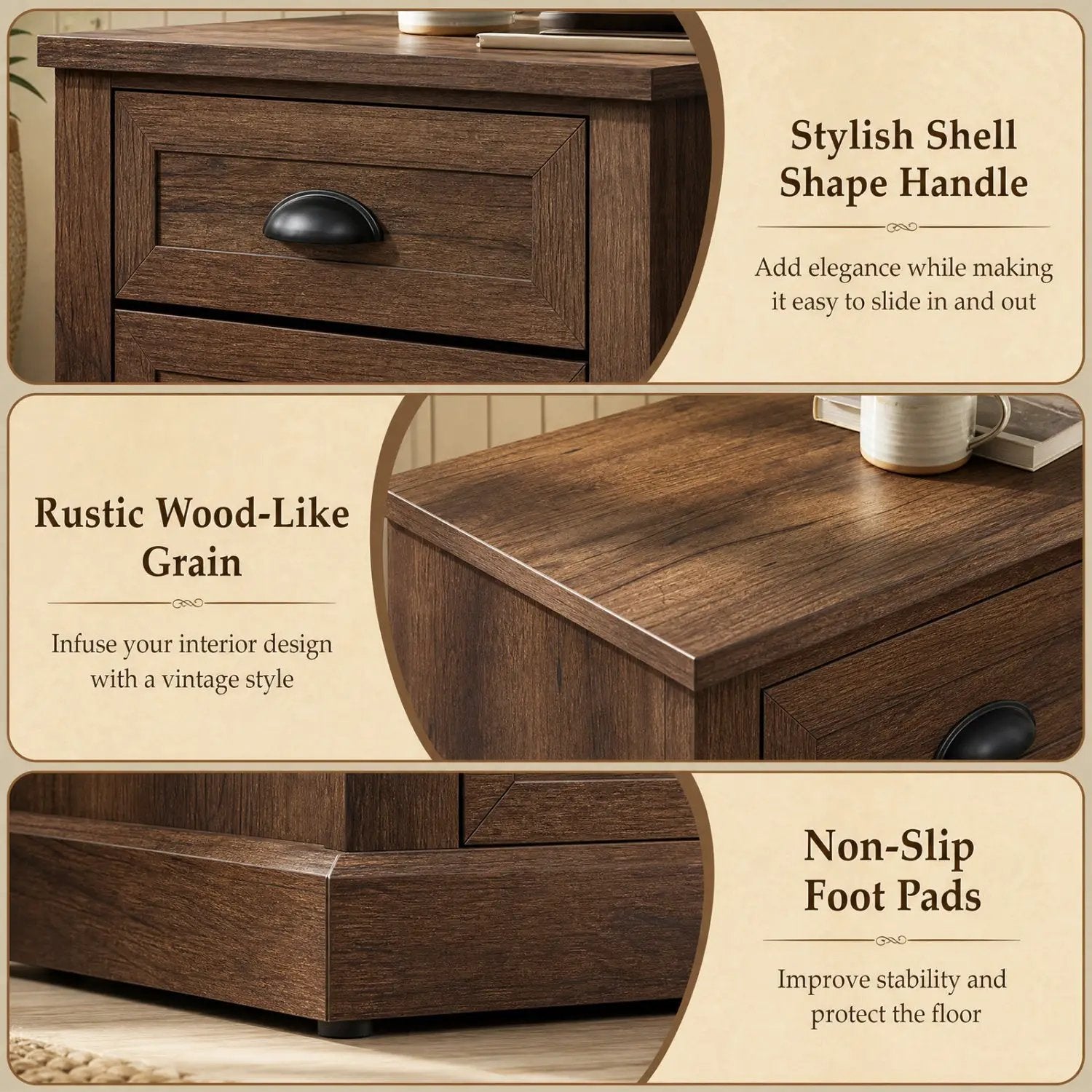 Farmhouse Nightstand Set of 2 with Drawers - Brown by DirectDeals
