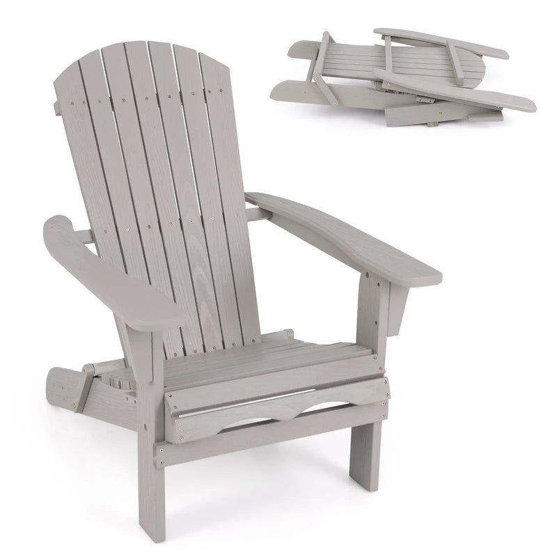 1 Piece Folding Adirondack Chair with High Backrest and Wide Armrests by DirectDeals