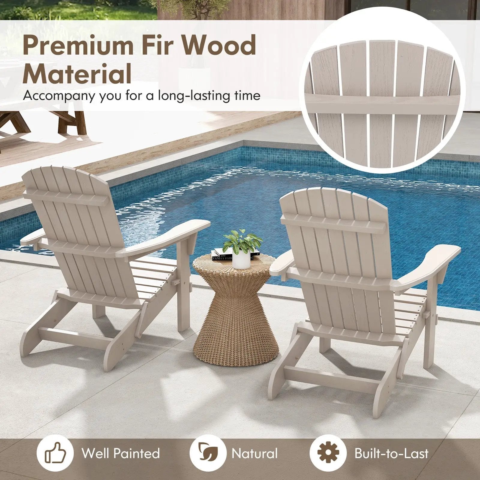 1 Piece Folding Adirondack Chair with High Backrest and Wide Armrests by DirectDeals