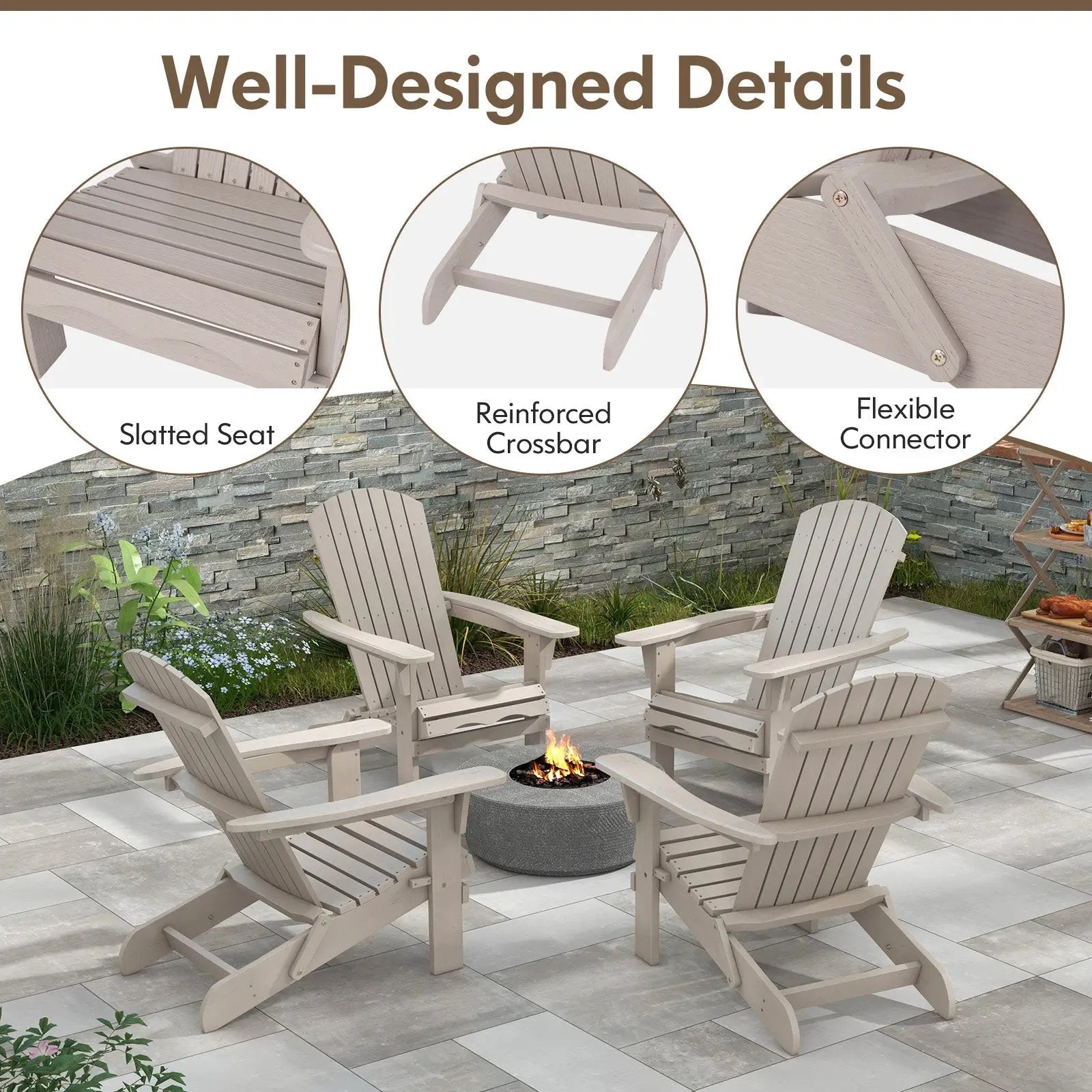 1 Piece Folding Adirondack Chair with High Backrest and Wide Armrests by DirectDeals