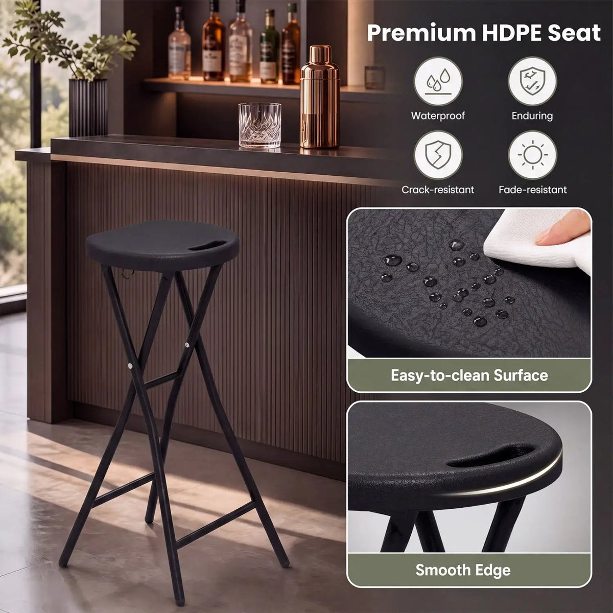 Folding Bar Stool Set of 2 - 27.5" Height with Carry Handle by DirectDeals
