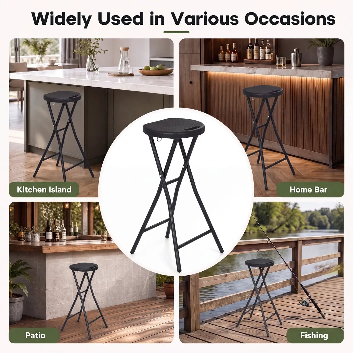 Folding Bar Stool Set of 2 - 27.5" Height with Carry Handle by DirectDeals