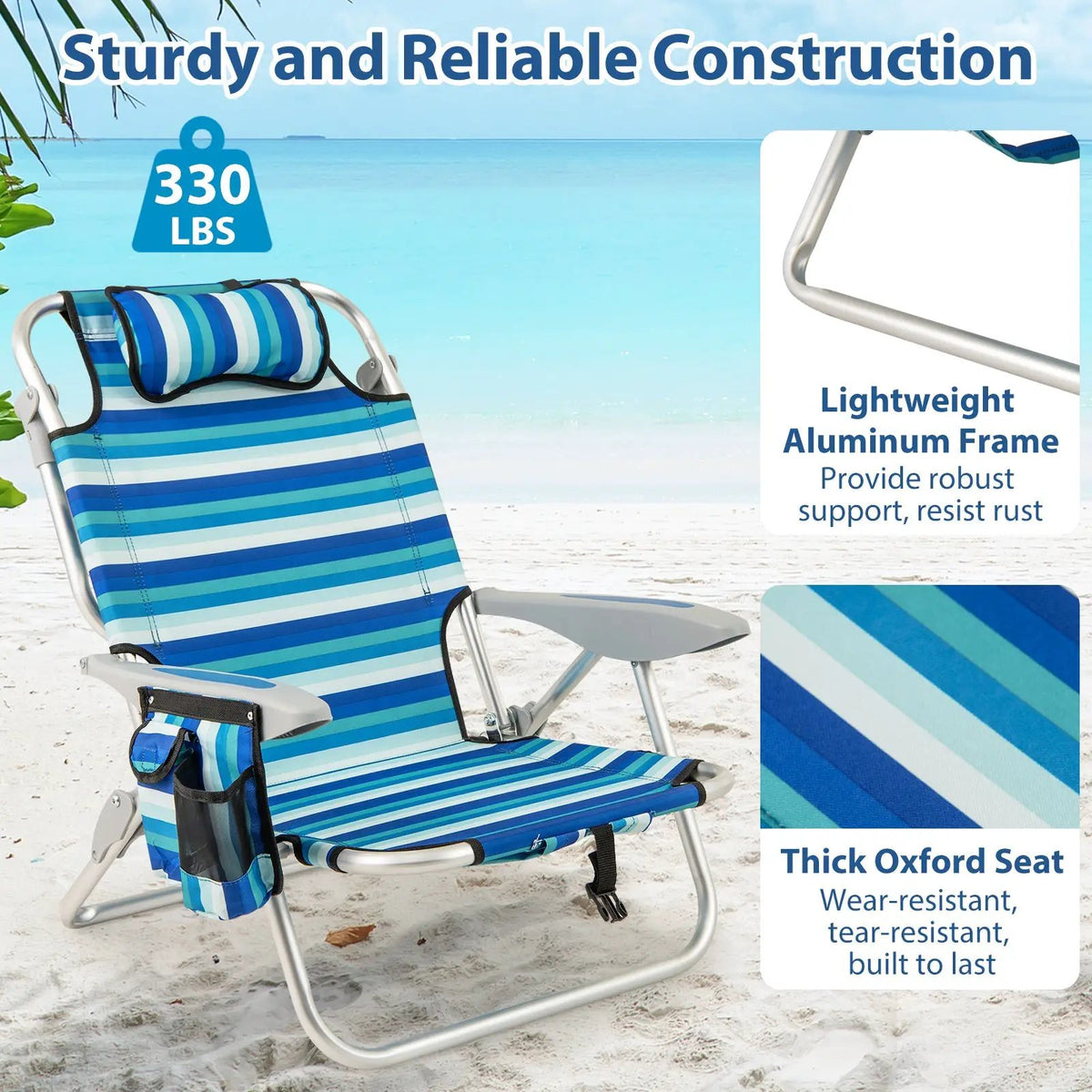Folding Beach Chair with 4-Position Adjustable Backrest, photo 12 of 16