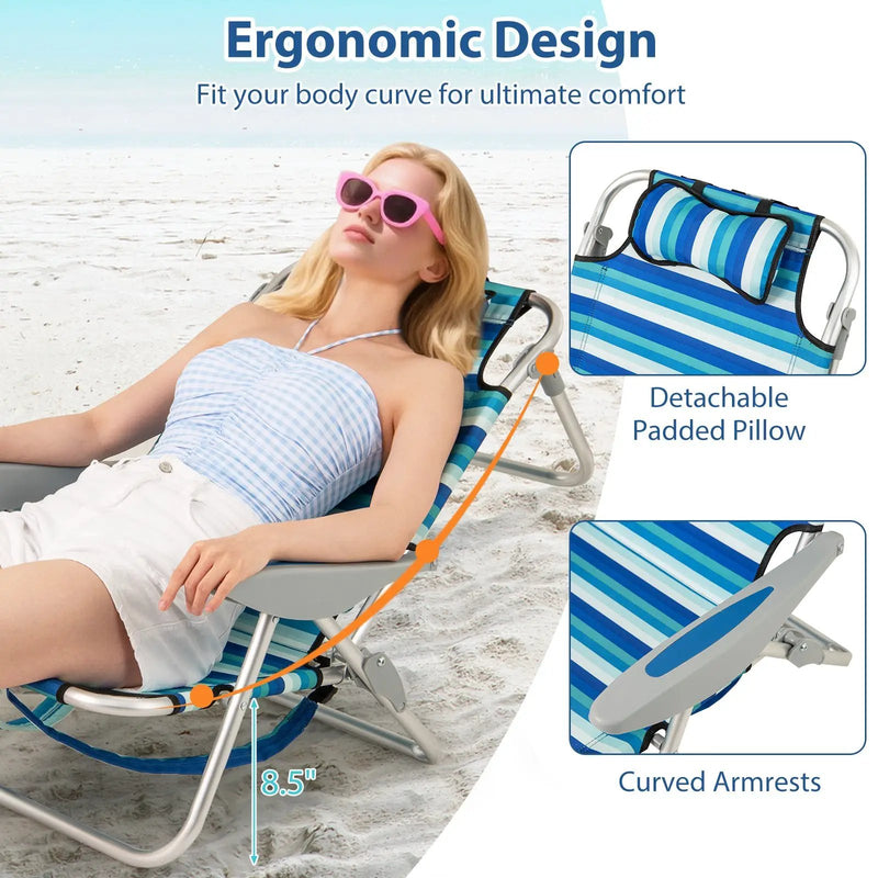 Folding Beach Chair with 4-Position Adjustable Backrest by DirectDeals