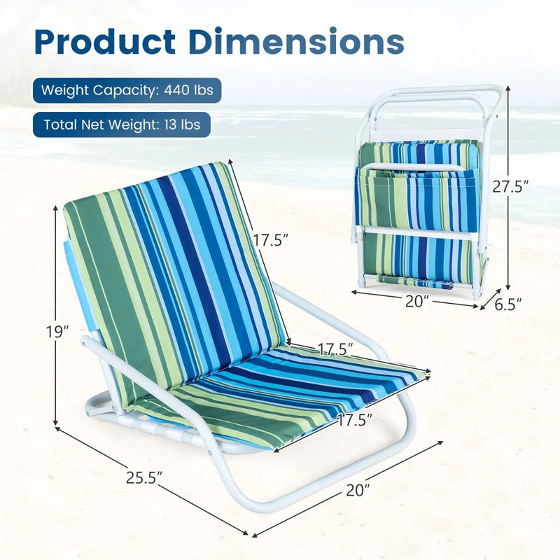 Folding Beach Chairs Set of 2 with Padded Seat by DirectDeals