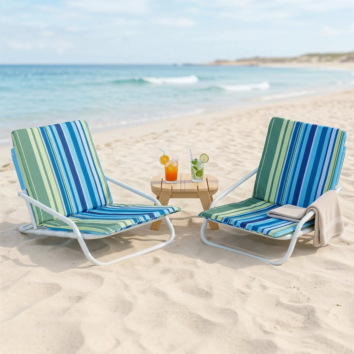 Folding Beach Chairs Set of 2 with Padded Seat by DirectDeals