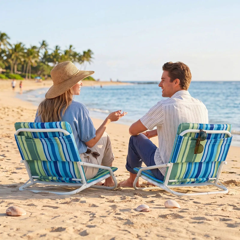 Folding Beach Chairs Set of 2 with Padded Seat by DirectDeals