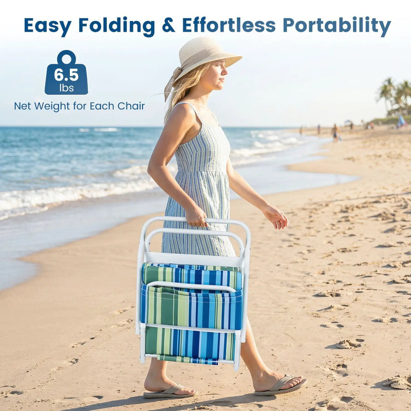 Folding Beach Chairs Set of 2 with Padded Seat by DirectDeals