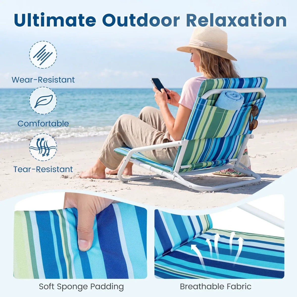 Folding Beach Chairs Set of 2 with Padded Seat, photo 16 of 16