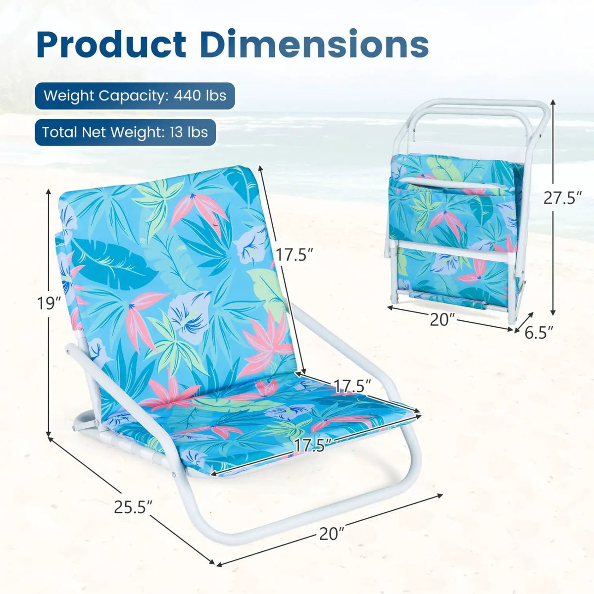 Folding Beach Chairs Set of 2 with Padded Seat, photo 5 of 16