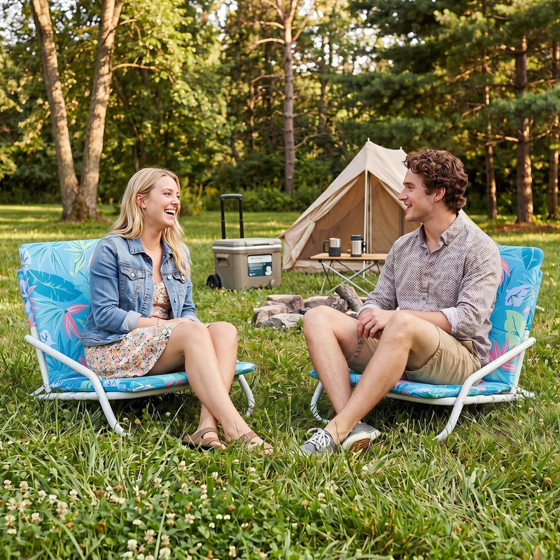 Folding Beach Chairs Set of 2 with Padded Seat by DirectDeals