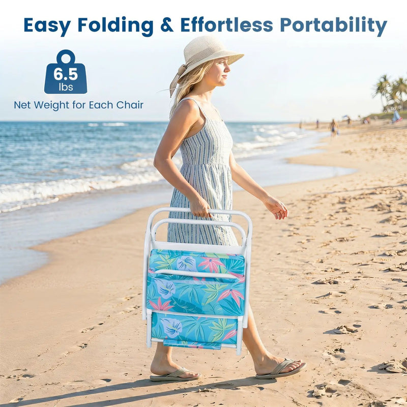 Folding Beach Chairs Set of 2 with Padded Seat by DirectDeals