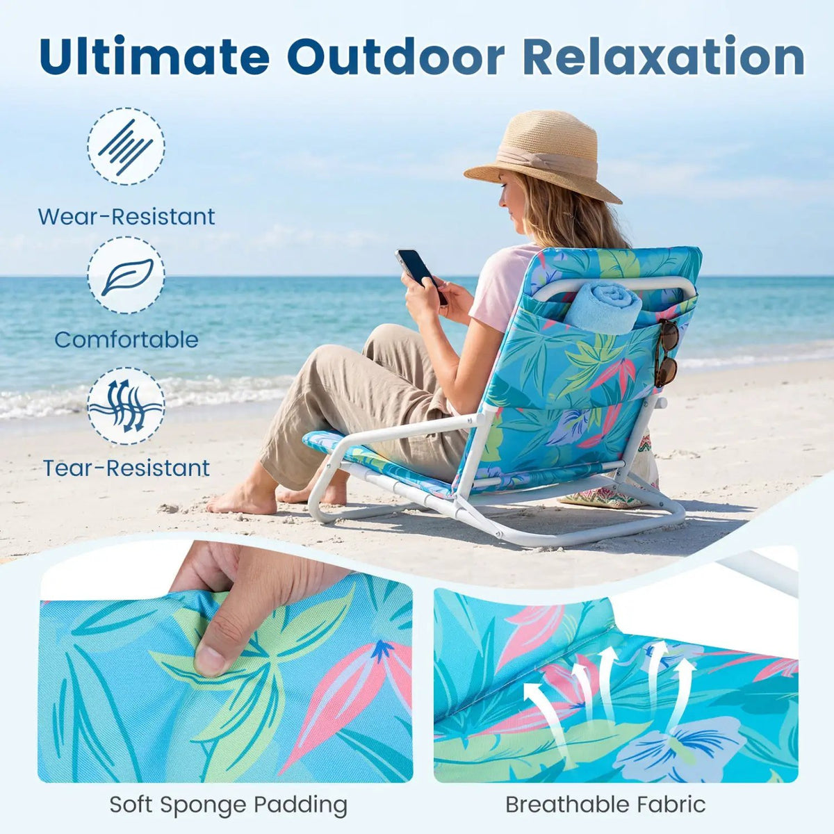 Folding Beach Chairs Set of 2 with Padded Seat, photo 8 of 16