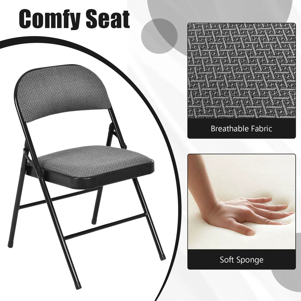4 Pieces Fabric Upholstered Padded Seat Folding Chairs Seet, photo 5 of 18
