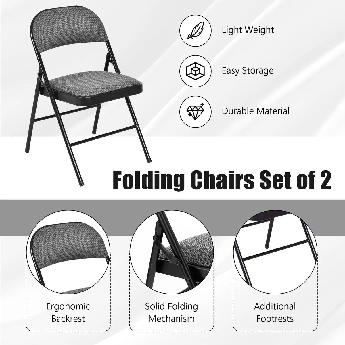 4 Pieces Fabric Upholstered Padded Seat Folding Chairs Seet, photo 18 of 18