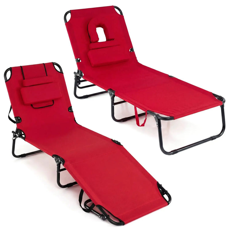 Set of 2 Folding Face Down Tanning Chair with Face Hole 3 Removable Pillows by DirectDeals